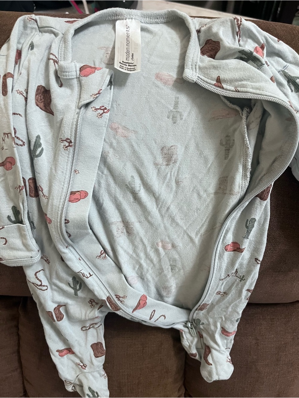 Light Blue Baby Footed Zippered Sleeper with Western Print modern moments
